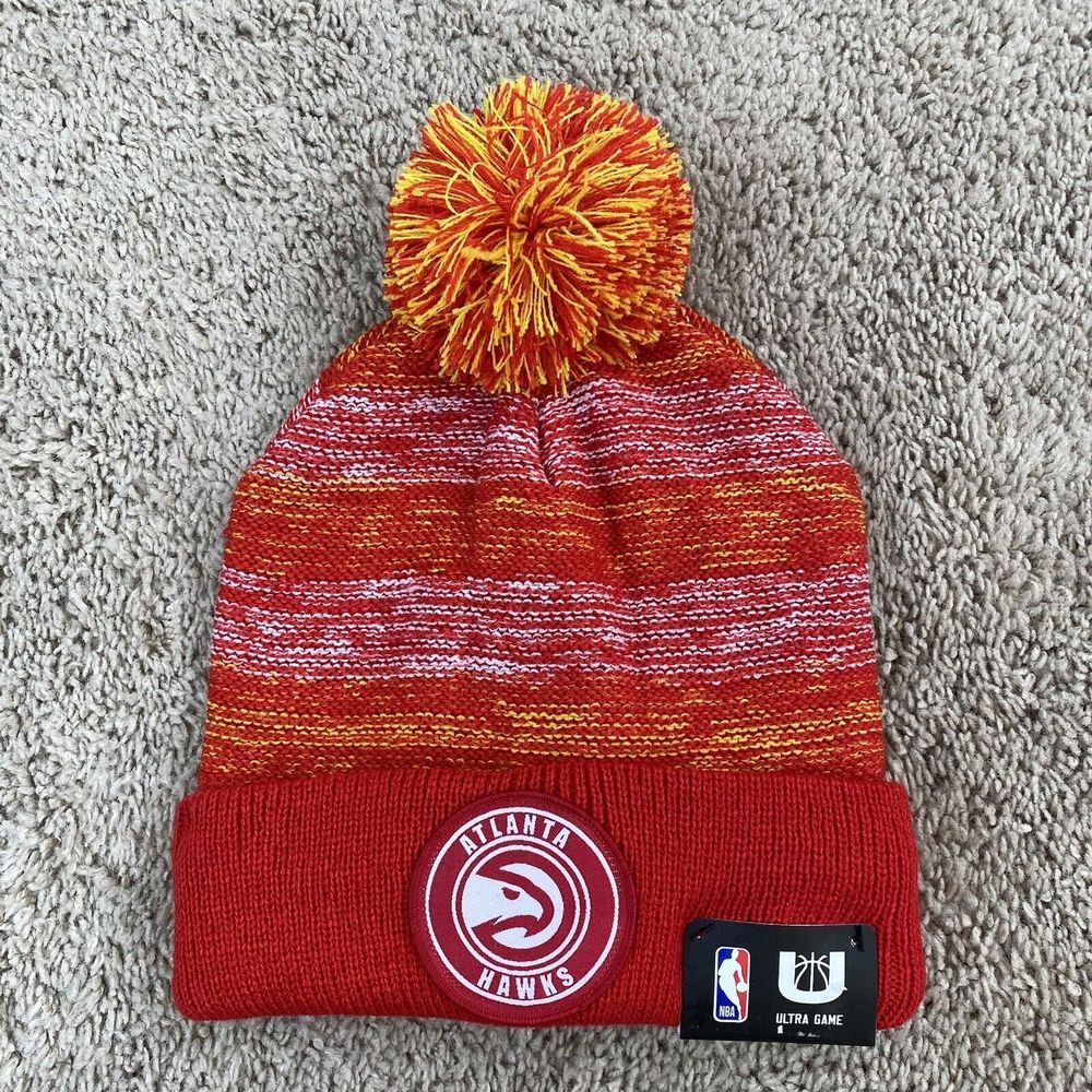 Atlanta Hawks NBA Ultra Game Beanie Historic Red Gold Blend Patch Logo Knit Cap